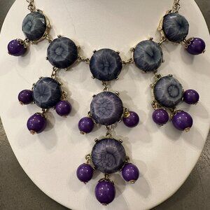 Lavender Purple Statement Bib Necklace With Gold Tone Chain 16"-18" Adjustable